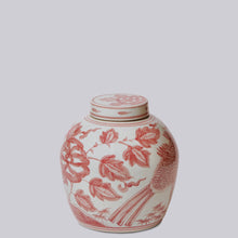 Load image into Gallery viewer, Red &amp; White Porcelain Peacock Jar
