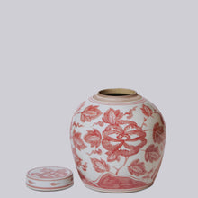 Load image into Gallery viewer, Red &amp; White Porcelain Peacock Jar
