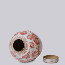 Load image into Gallery viewer, Red &amp; White Porcelain Peacock Jar
