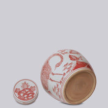 Load image into Gallery viewer, Red &amp; White Porcelain Peacock Jar
