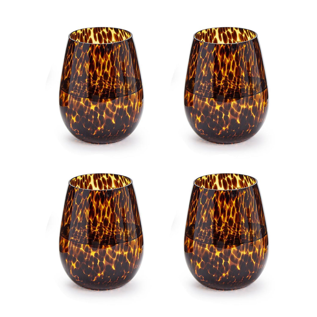 Tortoise Print Stemless Wine Glass - Set of 4