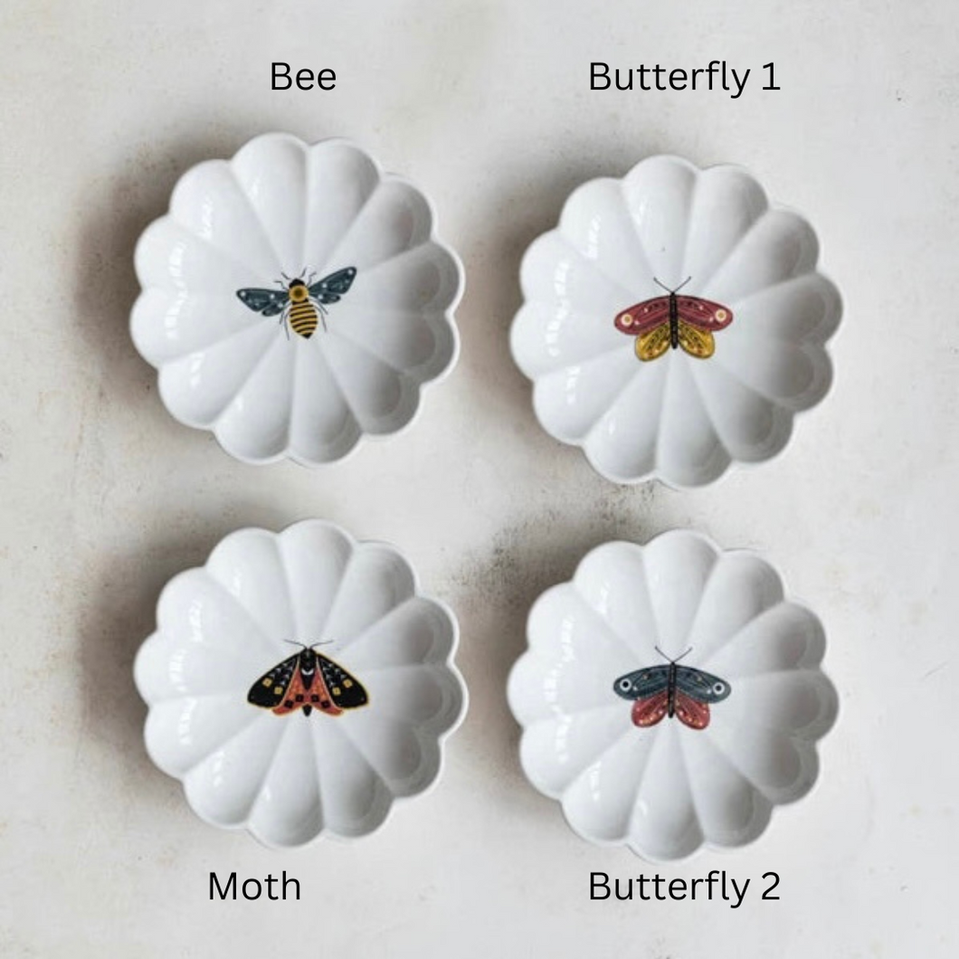 Stoneware Fluted Trinket Dish w/ Insect, 4 Styles