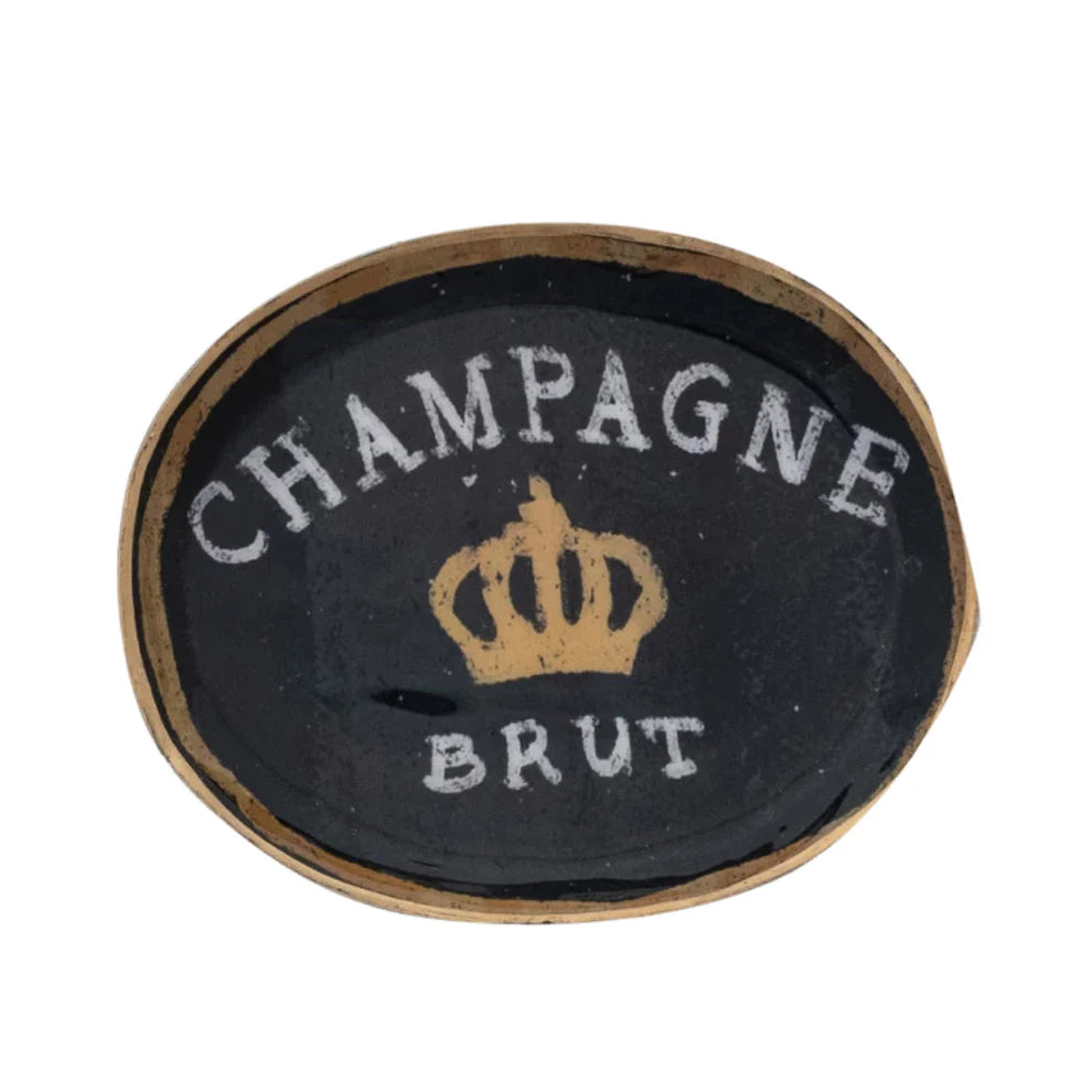 Enameled Metal Tray with Gold Edge