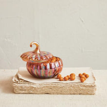 Load image into Gallery viewer, Recycled Glass Pumpkin Shaped Jar w/ Lid
