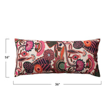 Load image into Gallery viewer, Floral Embroidered Cotton Slub Lumbar Pillow
