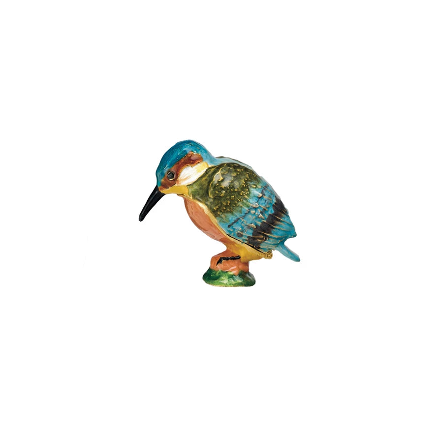 Enameled Metal Kingfisher Shaped Trinket Box