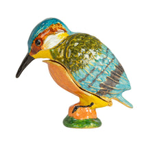 Load image into Gallery viewer, Enameled Metal Kingfisher Shaped Trinket Box
