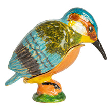 Load image into Gallery viewer, Enameled Metal Kingfisher Shaped Trinket Box
