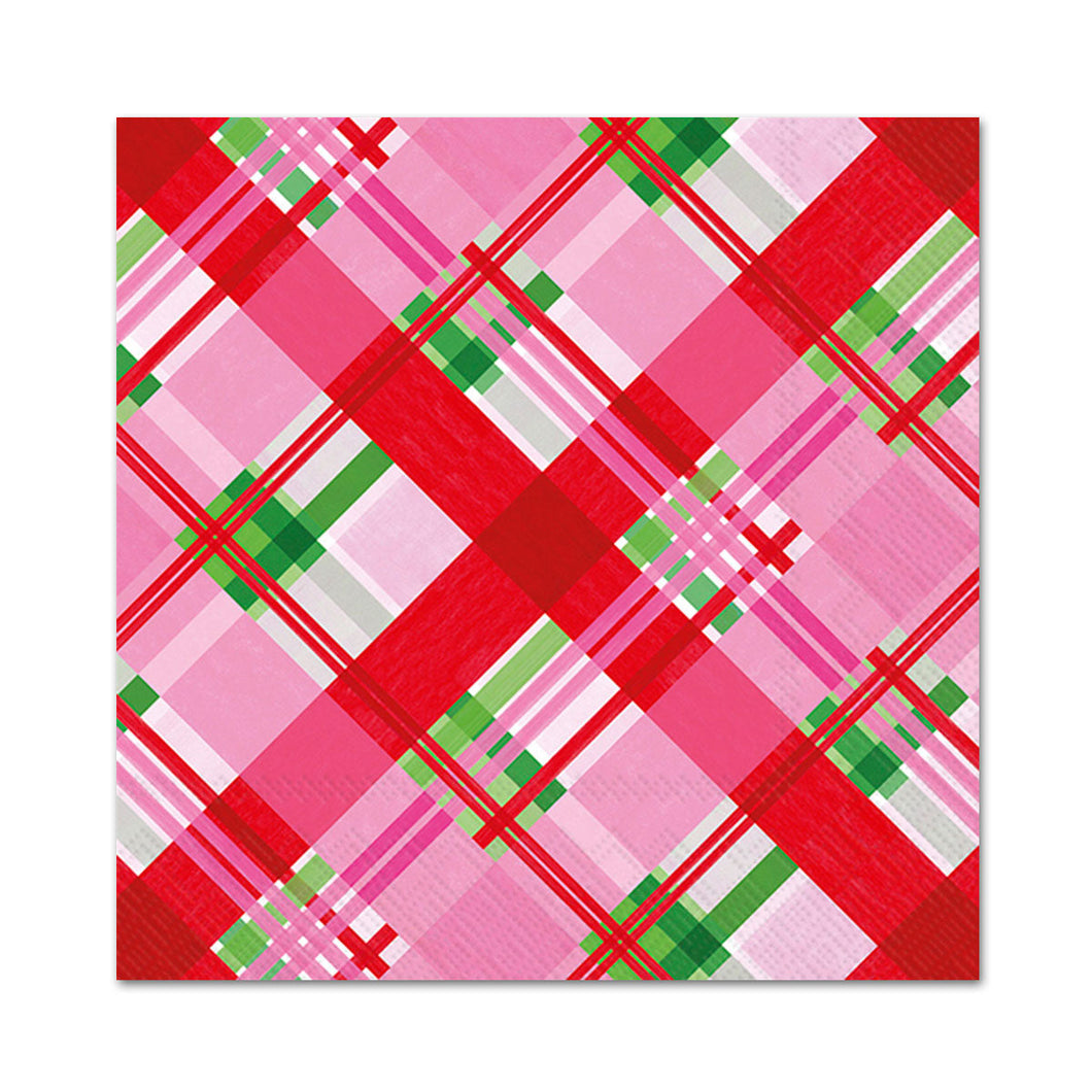 Beverage Napkins - Pink Plaid Holiday