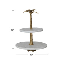 Load image into Gallery viewer, Marble 2-Tier Tray with Aluminum Palm Tree Shaped Handle
