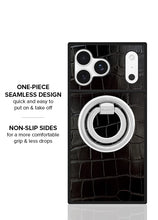 Load image into Gallery viewer, FLAUNT Black Crocodile Leather MagSafe iPhone Case
