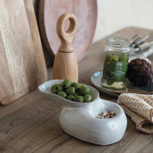 Load image into Gallery viewer, Stoneware Pedestal Dish w/ 2 Sections
