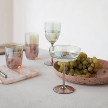Load image into Gallery viewer, Iridescent Stemmed Wine Glass - Amber Color &amp; Green
