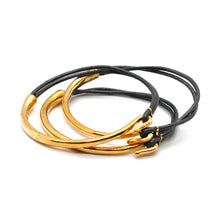 Load image into Gallery viewer, Leather + 24K Gold Plate Bangle Bracelet
