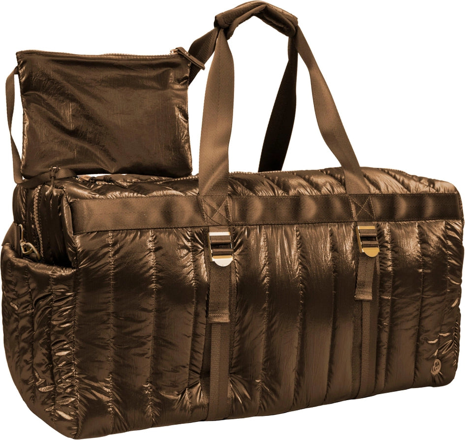 Tubular Quilted Metallic Nylon Duffel Bag