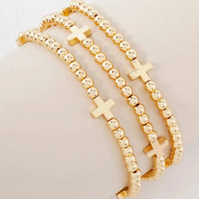 Load image into Gallery viewer, 3PC-Set Gold Metallic Bead Cross Stackable Stretch Bracelet
