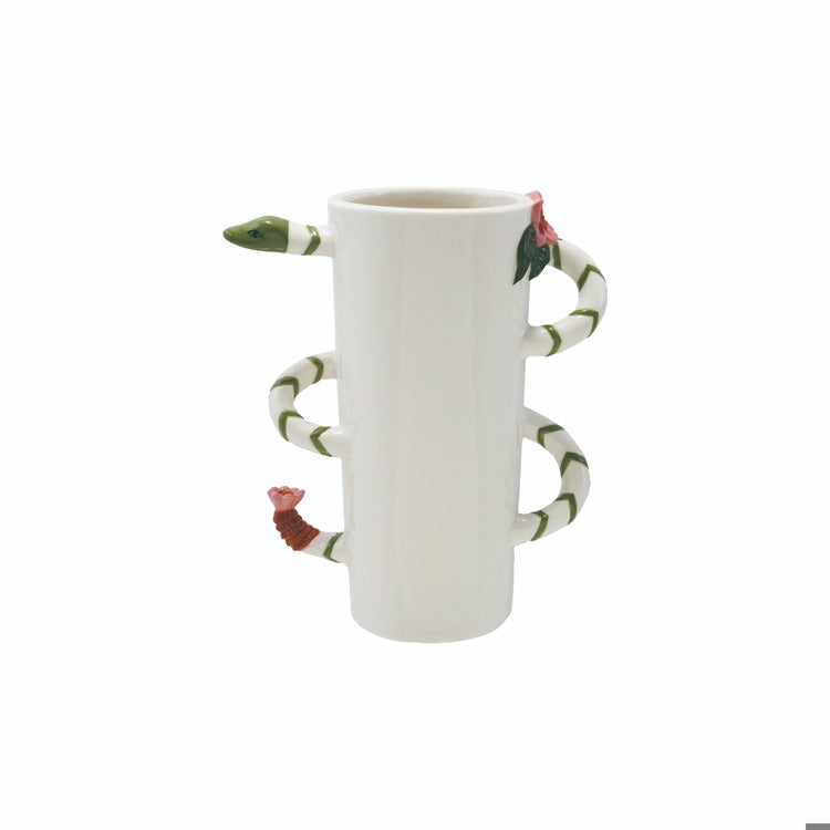 Stoneware Green and Pink Snake Vase