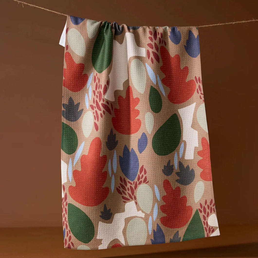 Geometry Tea Towel - Cut Paper Leaves/Mocha