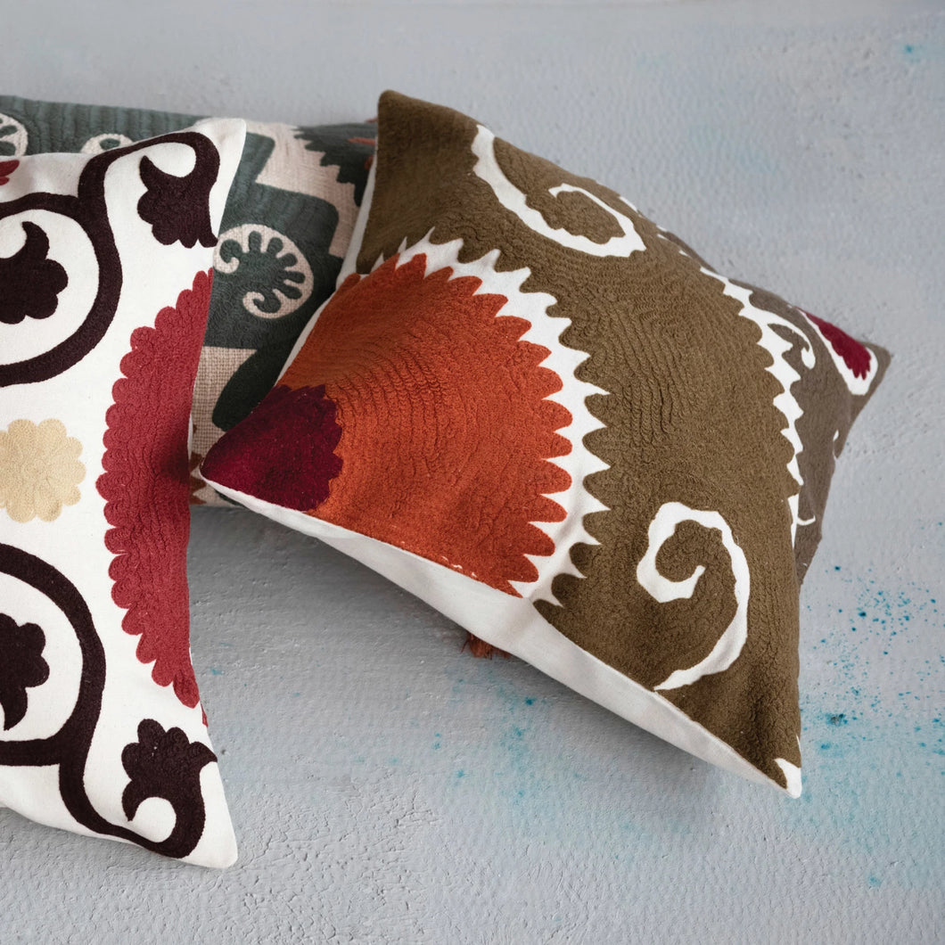 Embroidered Pillow with Suzani Embroidery