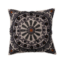 Load image into Gallery viewer, Cotton Slub Pillow w/ Suzani Embroidery
