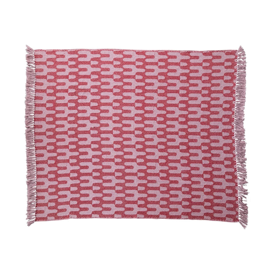 Throw Blanket - Woven Recycled Cotton Blend Throw w/ Pattern & Fringe