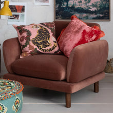 Load image into Gallery viewer, Embroidered Tiger &amp; Flowers Square Slub Pillow
