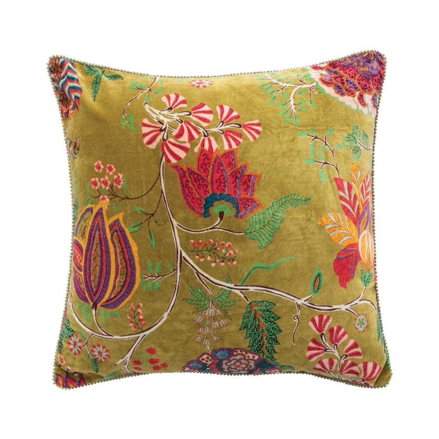 Floral Cotton Blend Velvet Printed Pillow