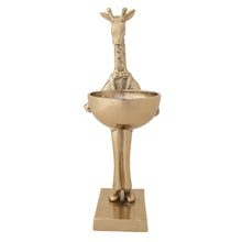 Load image into Gallery viewer, Cast Aluminum Giraffe Holding Bowl, Gold Finish
