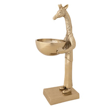 Load image into Gallery viewer, Cast Aluminum Giraffe Holding Bowl, Gold Finish
