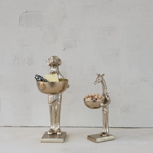 Load image into Gallery viewer, Cast Aluminum Giraffe Holding Bowl, Gold Finish
