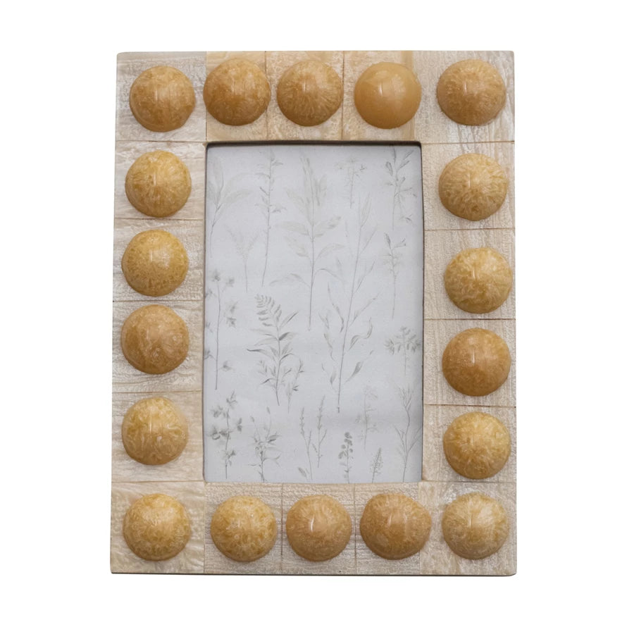Handmade Marbled Resin Bobbin Photo Frame - Cream