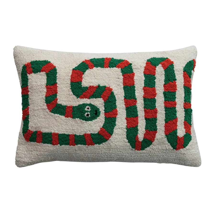 Cotton Blend Tufted Lumbar Pillow w/Snake