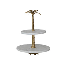 Load image into Gallery viewer, Marble 2-Tier Tray with Aluminum Palm Tree Shaped Handle
