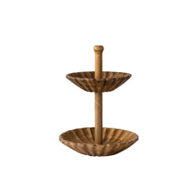 Load image into Gallery viewer, Carved Mango Wood Scalloped 2-Tier Bowl
