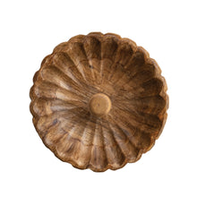 Load image into Gallery viewer, Carved Mango Wood Scalloped 2-Tier Bowl
