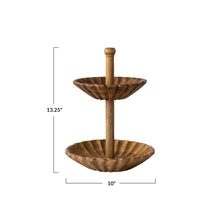 Load image into Gallery viewer, Carved Mango Wood Scalloped 2-Tier Bowl

