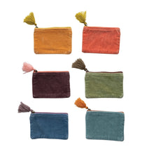 Load image into Gallery viewer, Cotton Velvet Zip Pouch w/ Tassel, 6 Colors
