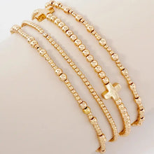 Load image into Gallery viewer, 4PC-Set Cross Accents Metallic Beaded Stackable Stretch Bracelet
