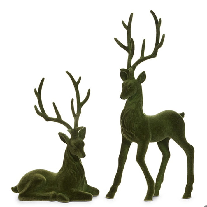 Green Flocked Deer (2 Piece Set)