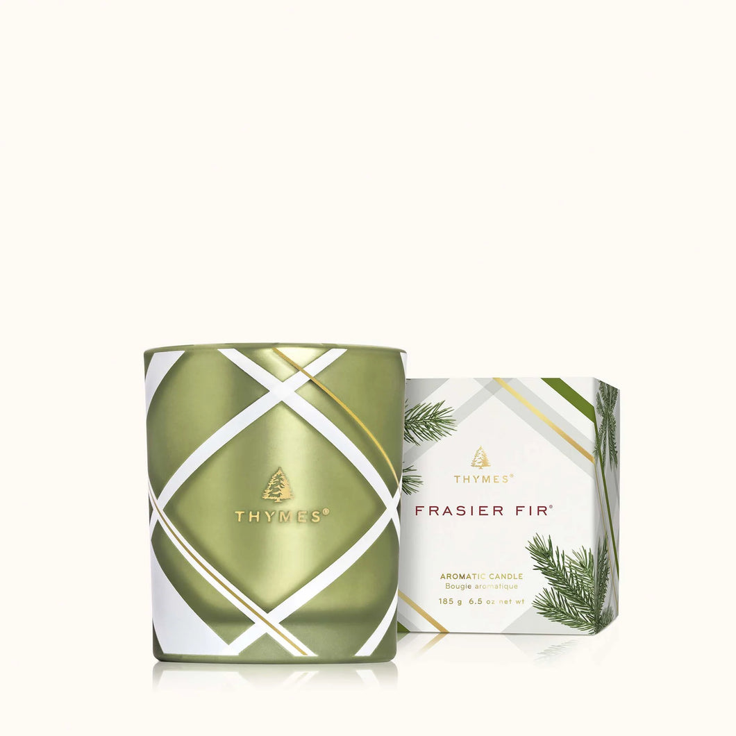 Thymes Frasier Fir Frosted Plaid Medium Candle