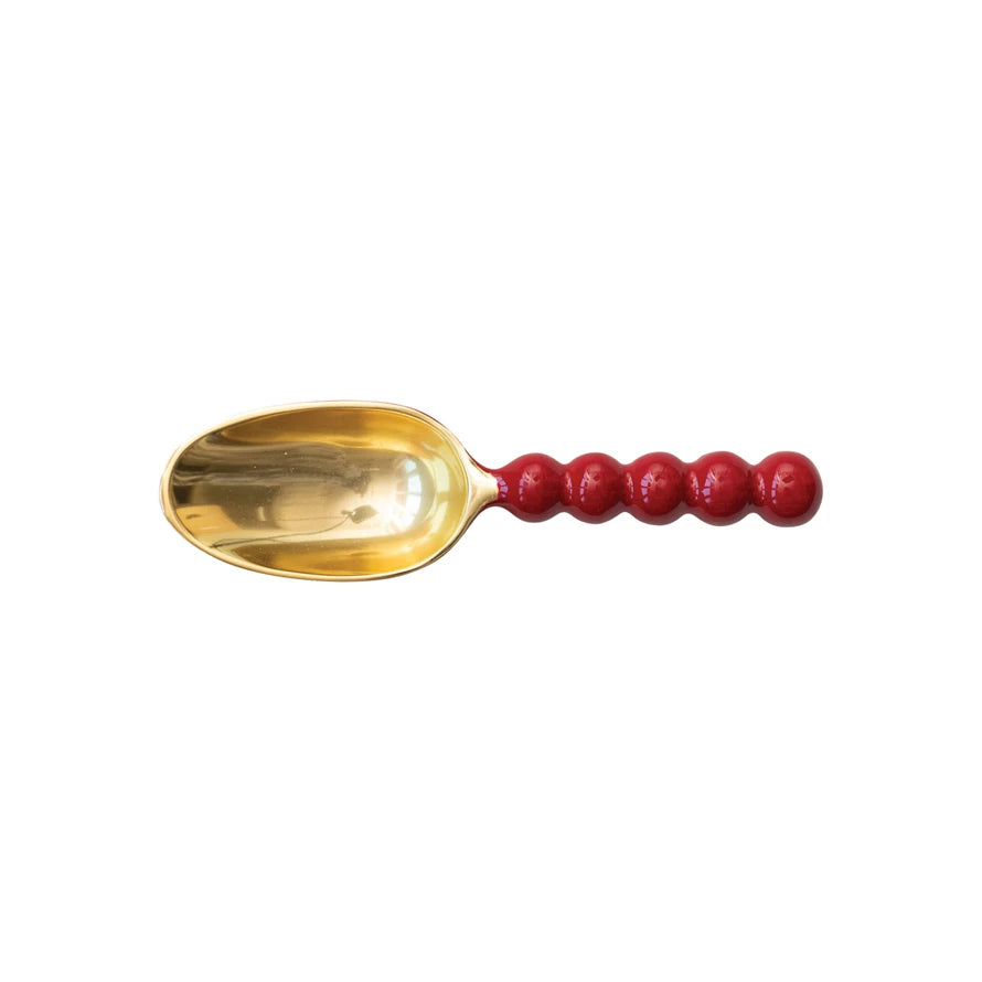 Enameled Aluminum Scoop, Red & Gold Finish