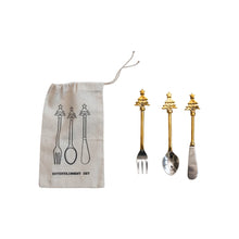 Load image into Gallery viewer, Brass &amp; Stainless Steel Utensils w/ Christmas Tree Handles
