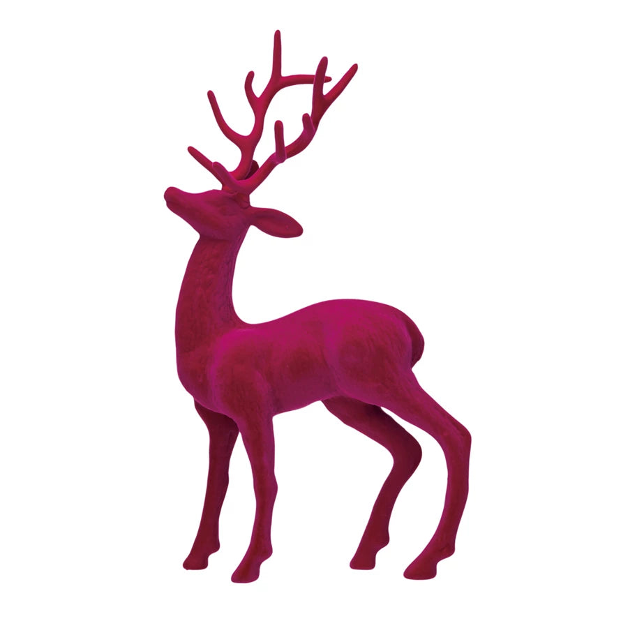 Flocked Standing Reindeer - Pink