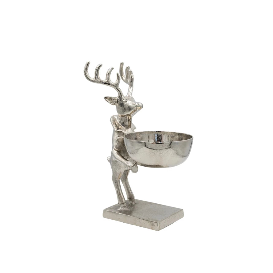 Cast Aluminum Deer Holding Bowl